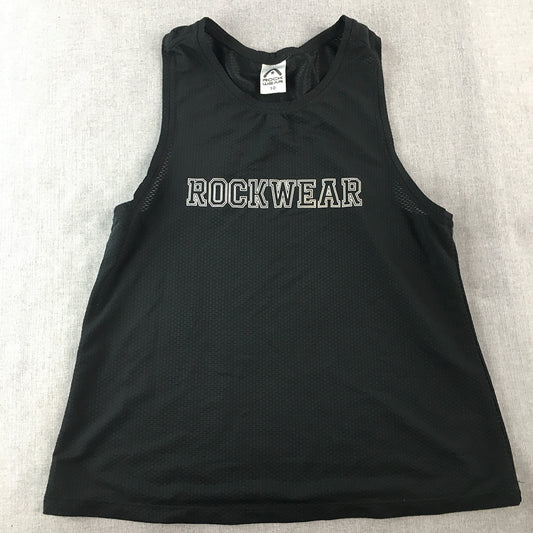 Rockwear Womens Tank Top Size 10 Black Big Logo Sleeveless Shirt