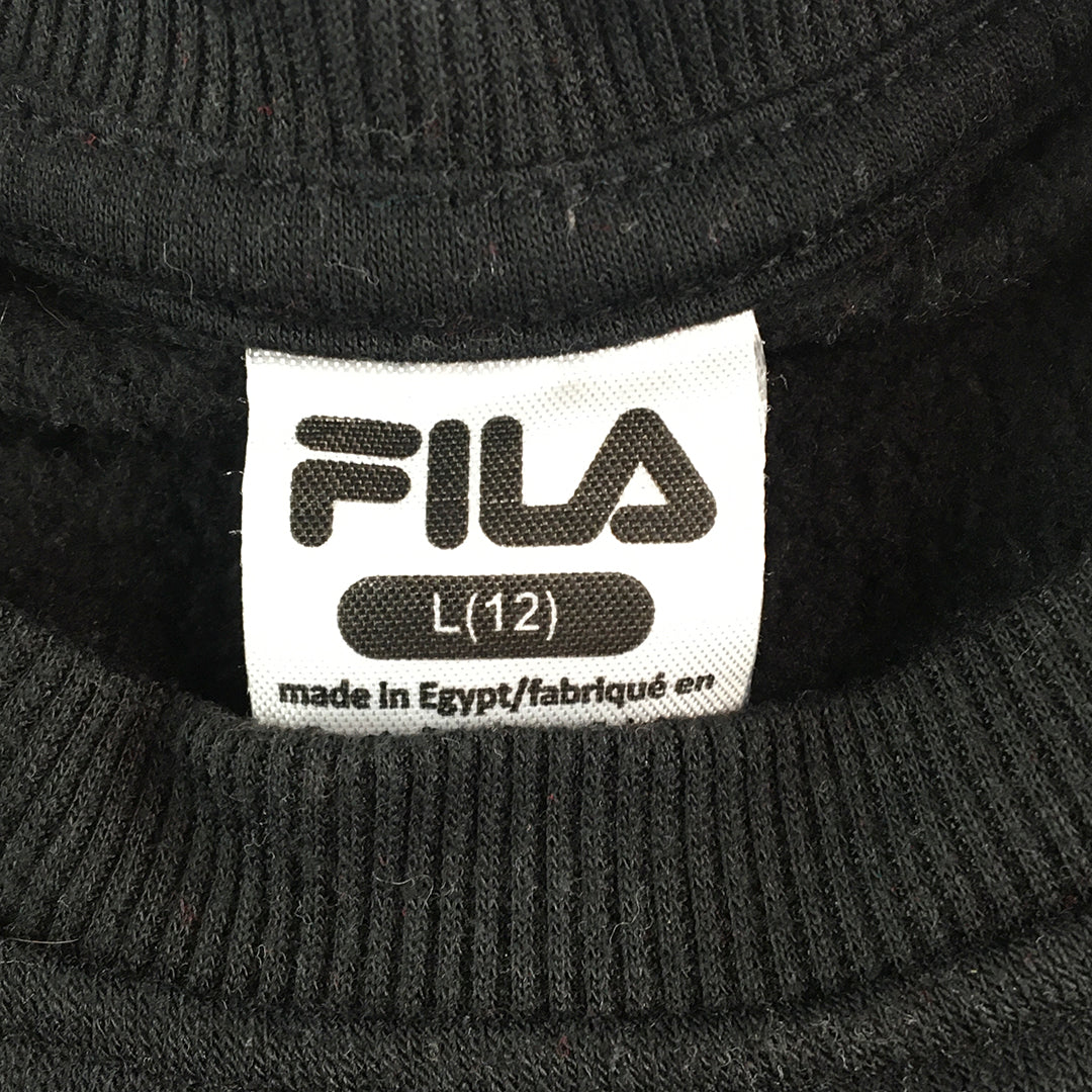 FILA Kids Boys Sweater Size 12 Black Red Logo Pockets Pullover Jumper