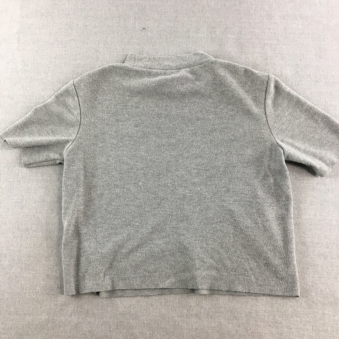 Zara Womens Knit Top Size L Grey Short Sleeve Mock Neck Shirt