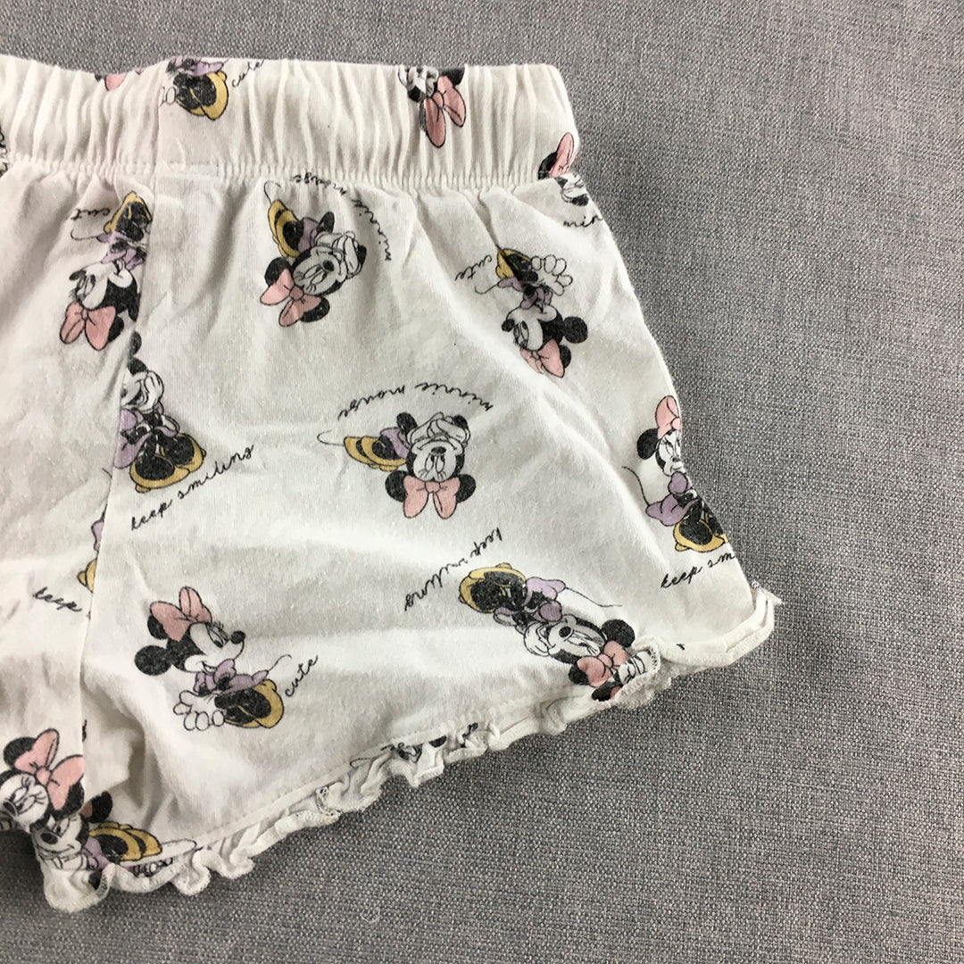 Disney Minnie Mouse Kids Girls Shorts Size 4 White Elastic Waist Drawstring