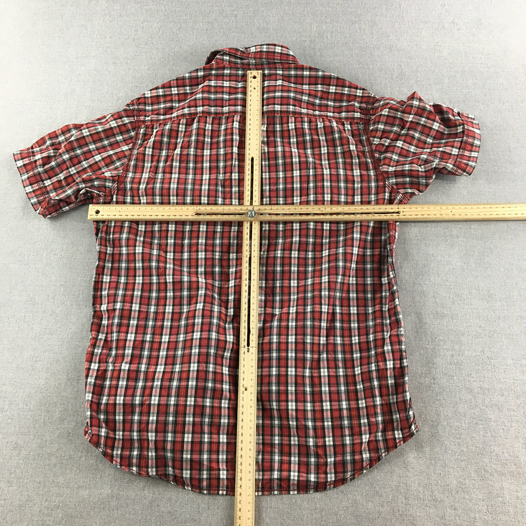 Indian Terrain Mens Shirt Szie M Red Checkered Short Sleeve Button-Up Collared