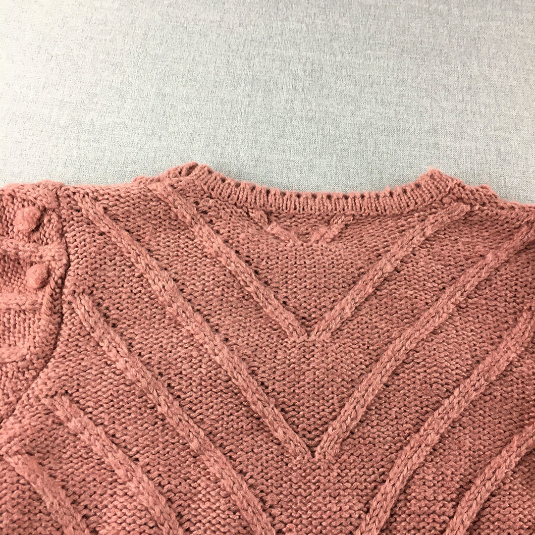 HQ Womens Wool Sweater Size M Pink Cable Knit Pullover Jumper