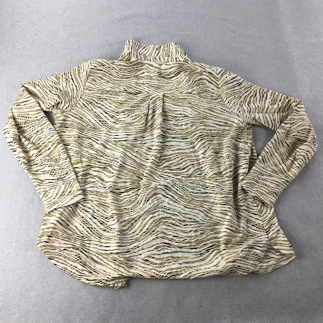 H&M Womens Top Size 8 Brown Striped Long Sleeve Button-Up Shirt