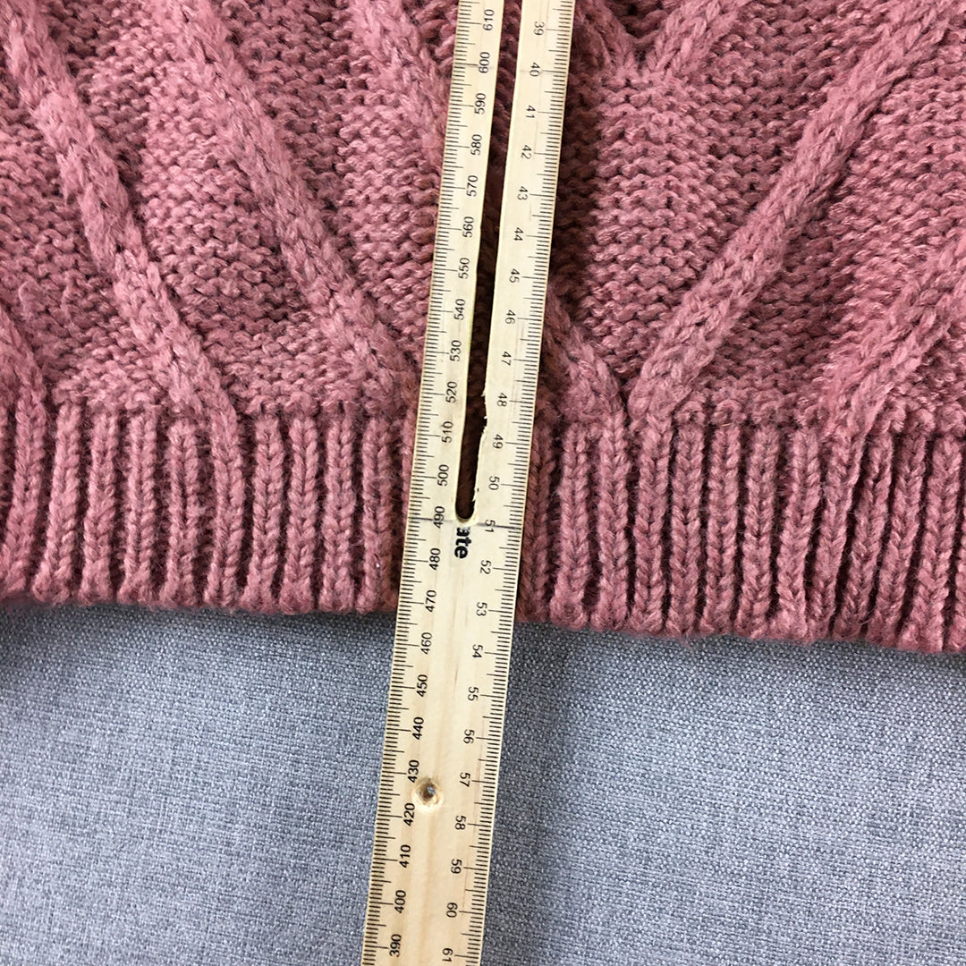 HQ Womens Wool Sweater Size M Pink Cable Knit Pullover Jumper