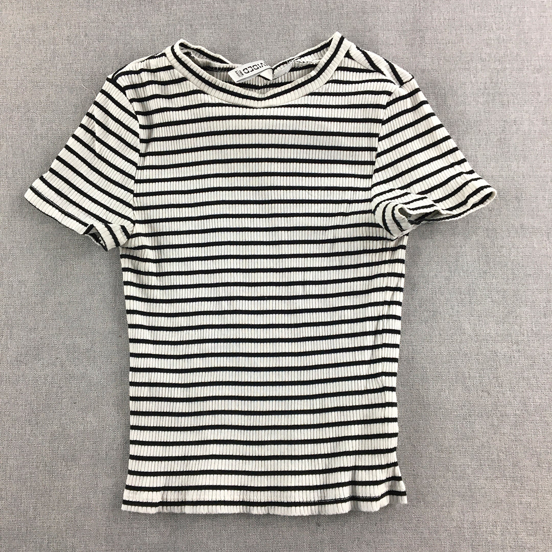 H&M Womens Knit Shirt Size XS White Black Striped Short Sleeve Top