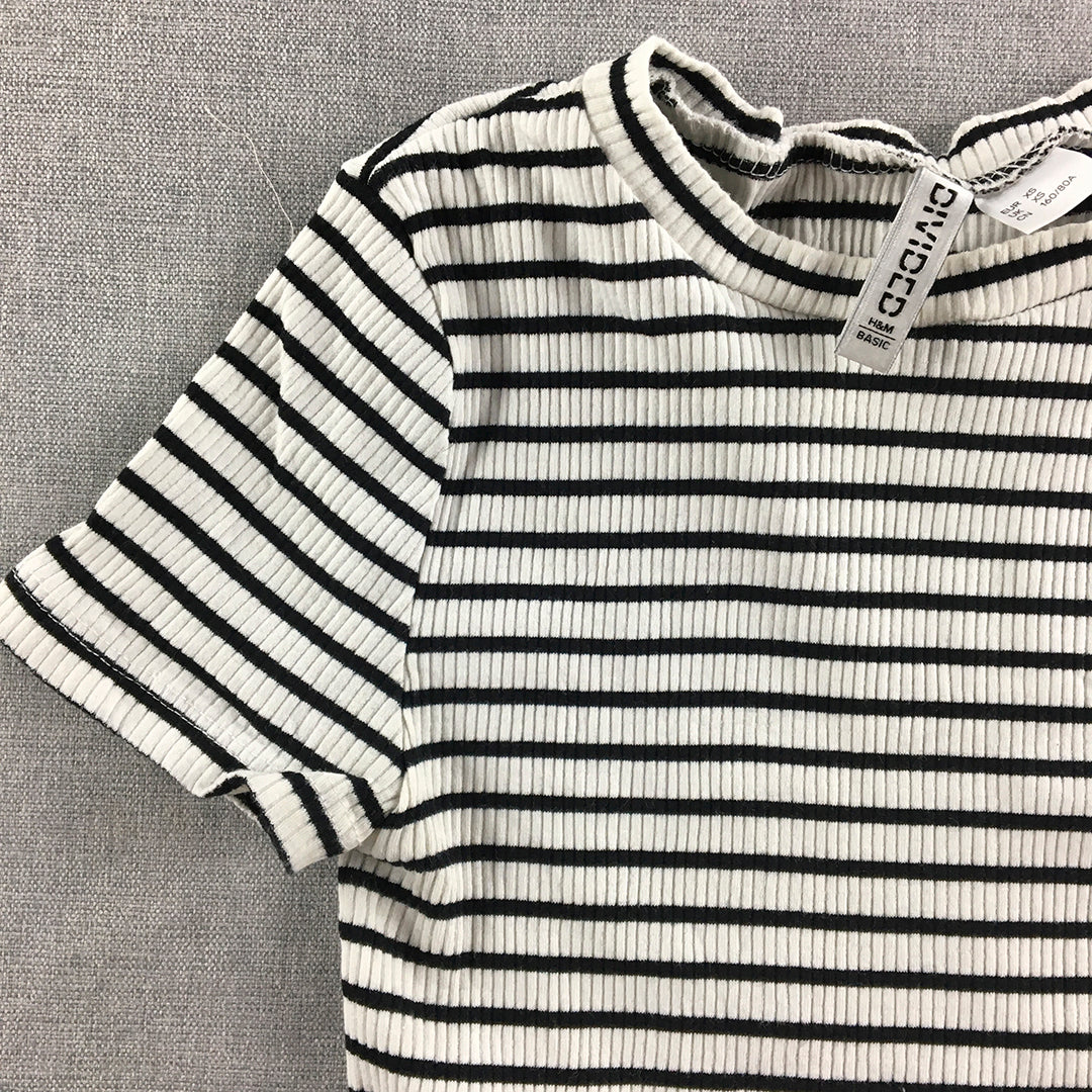 H&M Womens Knit Shirt Size XS White Black Striped Short Sleeve Top