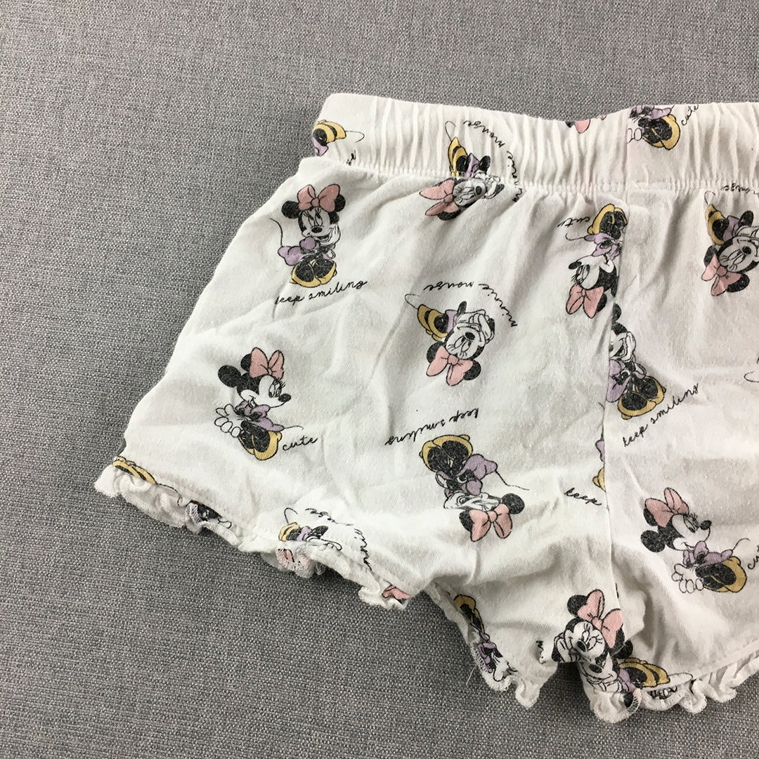 Disney Minnie Mouse Kids Girls Shorts Size 4 White Elastic Waist Drawstring