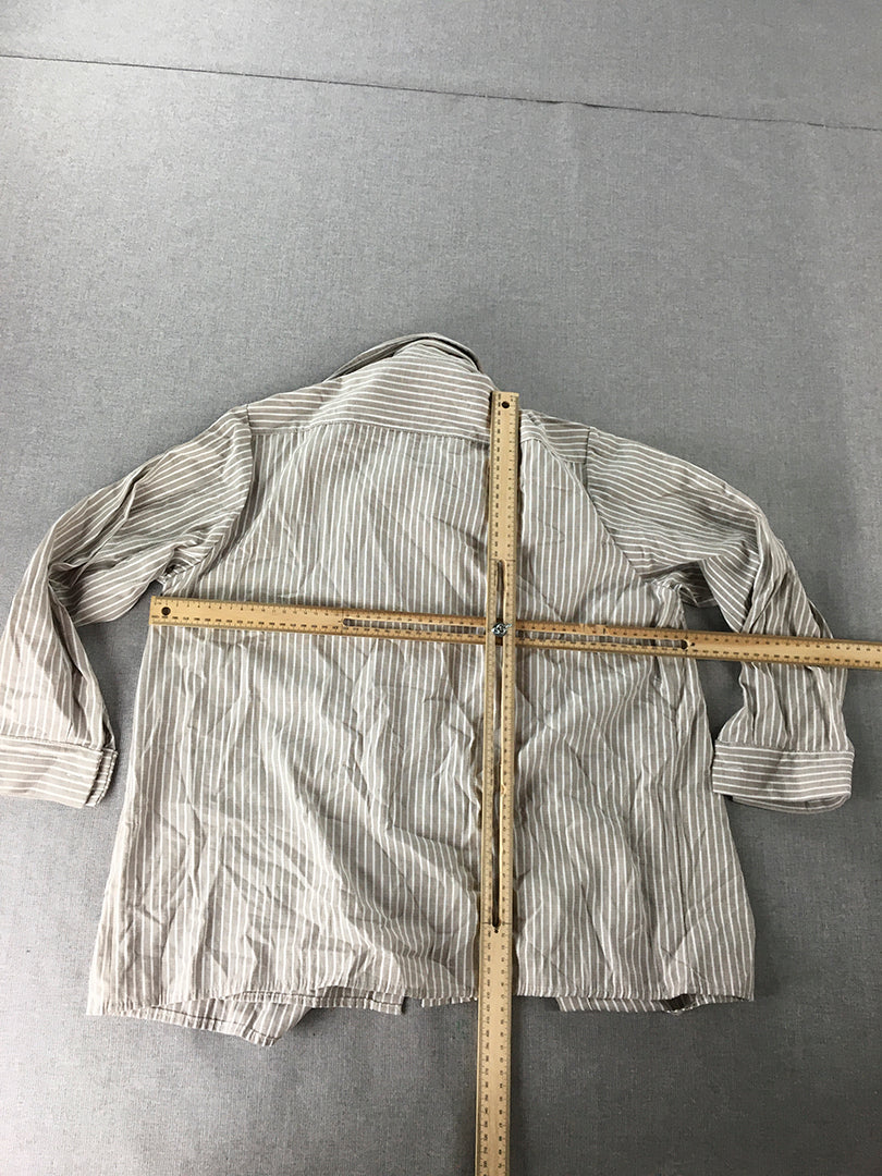 Shandu Womens Shirt Size L Brown Long Sleeve Striped Button-Up Collared