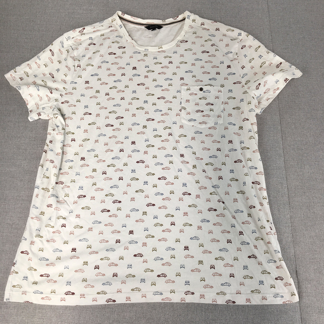 RW & Co. Womens T-Shirt Size 2XL White Car Auto Pattern Dot Pocket Top