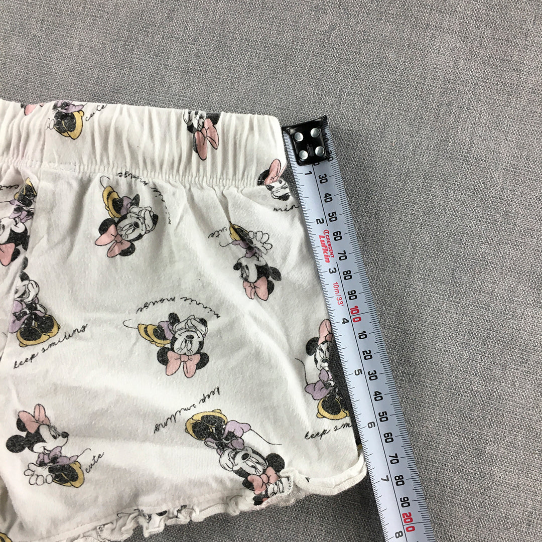 Disney Minnie Mouse Kids Girls Shorts Size 4 White Elastic Waist Drawstring