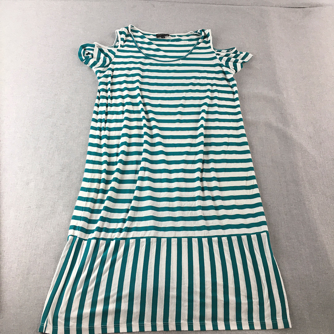 Howard Showers Womens A-Line Dress Size 8 Blue White Striped Cold Shoulder