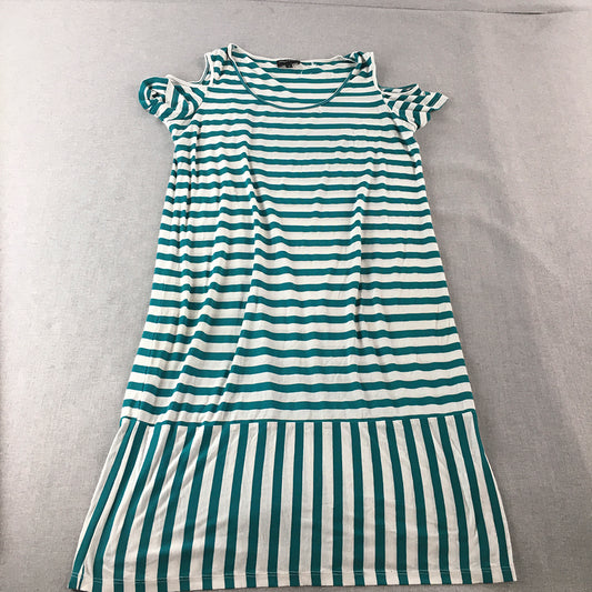 Howard Showers Womens A-Line Dress Size 8 Blue White Striped Cold Shoulder