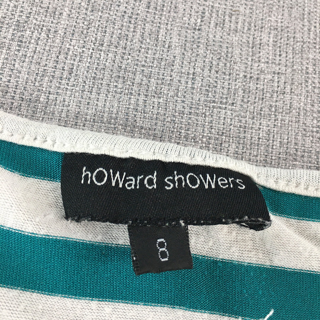 Howard Showers Womens A-Line Dress Size 8 Blue White Striped Cold Shoulder