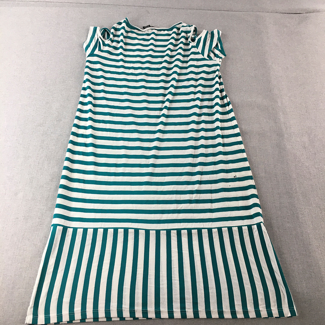 Howard Showers Womens A-Line Dress Size 8 Blue White Striped Cold Shoulder