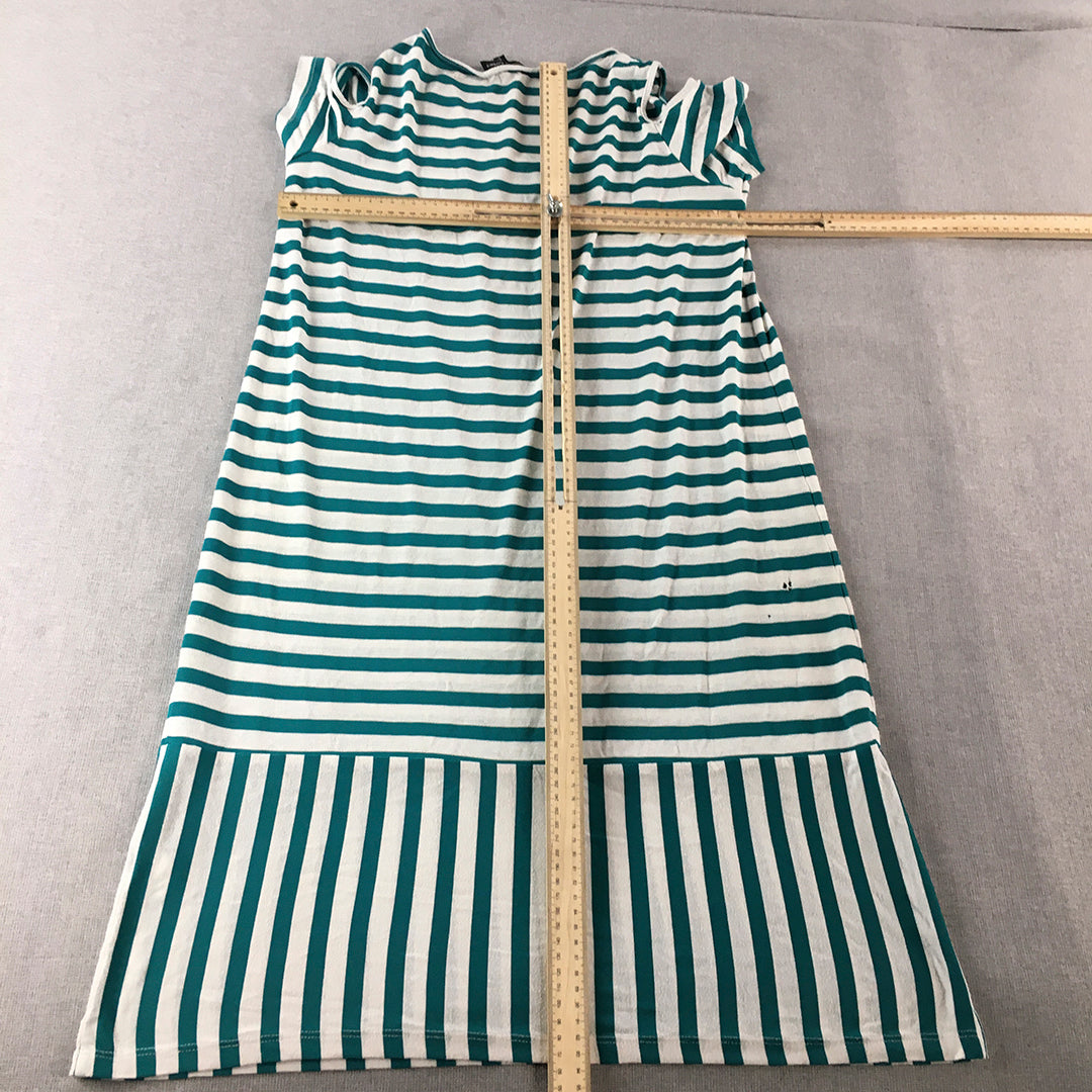 Howard Showers Womens A-Line Dress Size 8 Blue White Striped Cold Shoulder