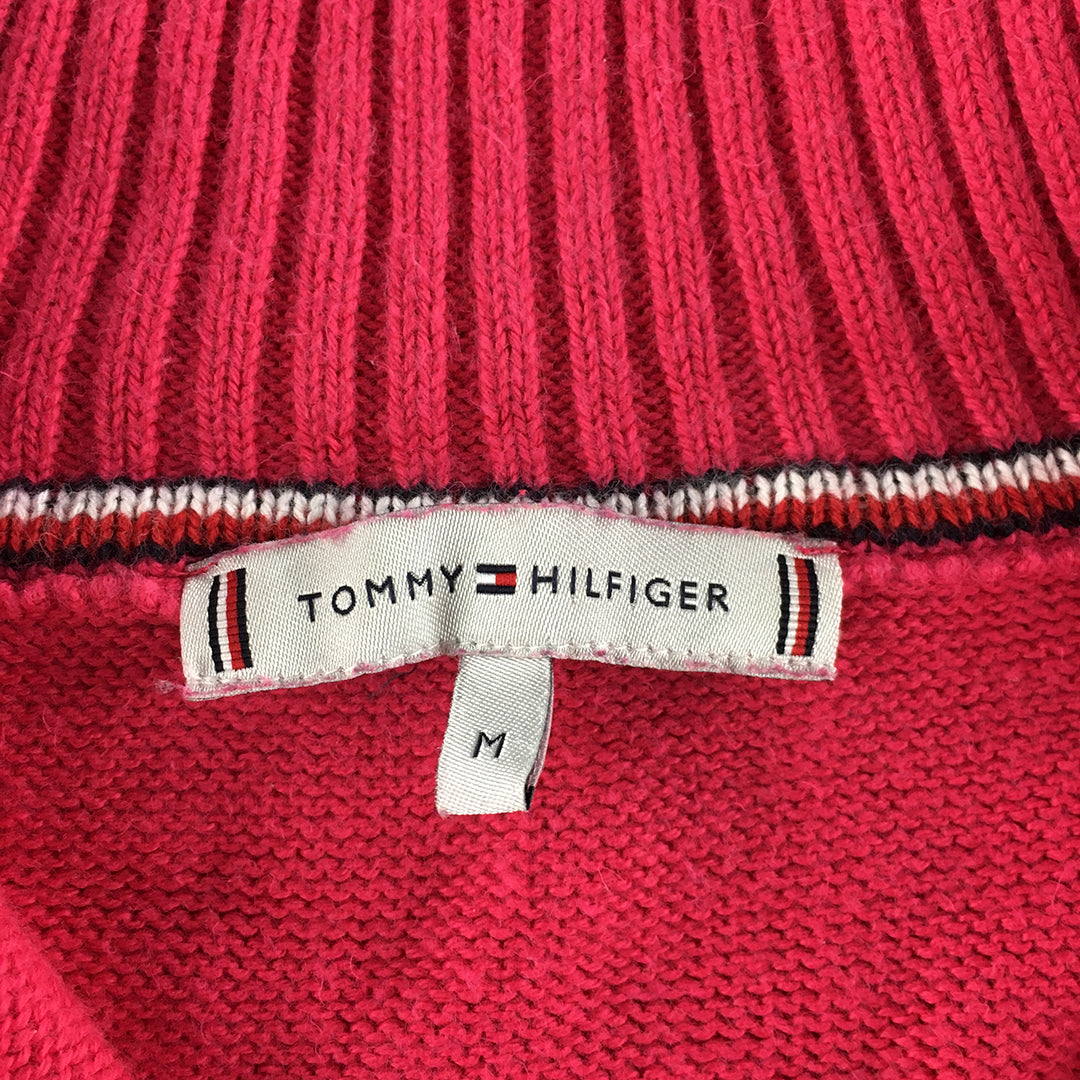 Tommy Hilfiger Womens Knit Sweater Size M Pink Logo 1/4 Zip Pullover Jumper