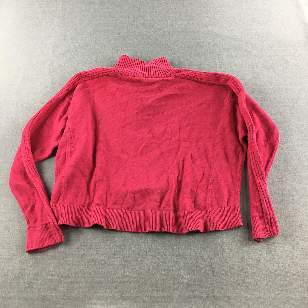 Tommy Hilfiger Womens Knit Sweater Size M Pink Logo 1/4 Zip Pullover Jumper