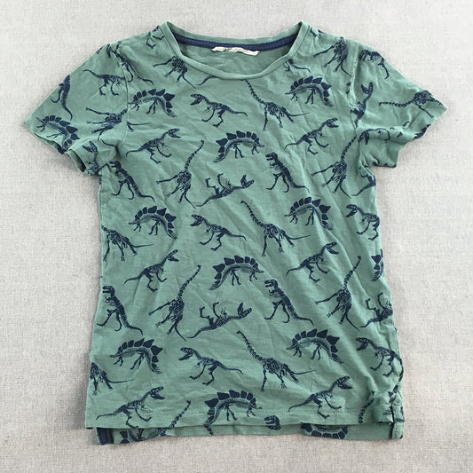 H&M Kids Boys T-Shirt Size 8 - 10 Green Dinosaur Pattern Short Sleeve Top