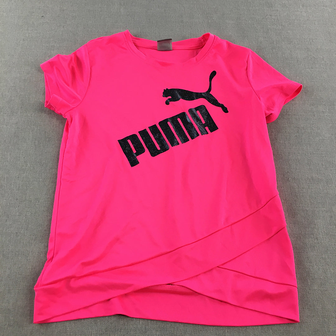 Puma Kids Girls T-Shirt Youth Size M (11 - 12 Years) Pink Logo Top