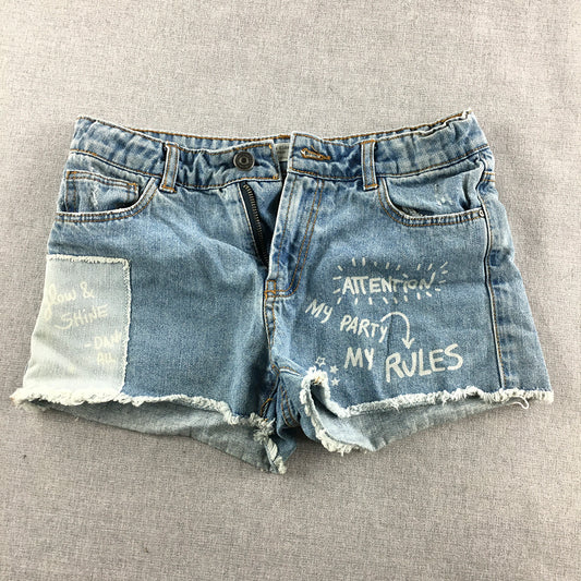 Zara Kids Girls Denim Shorts Size 10 Blue Pockets Raw Hem