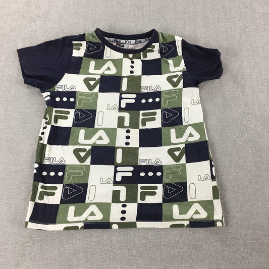 FILA Kids Boys T-Shirt Size 8 Green Navy Logo Short Sleeve Top