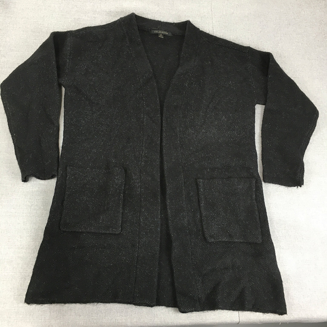 Liz Jordan Womens Cardigan Size M Black Pockets Open-Front Knit