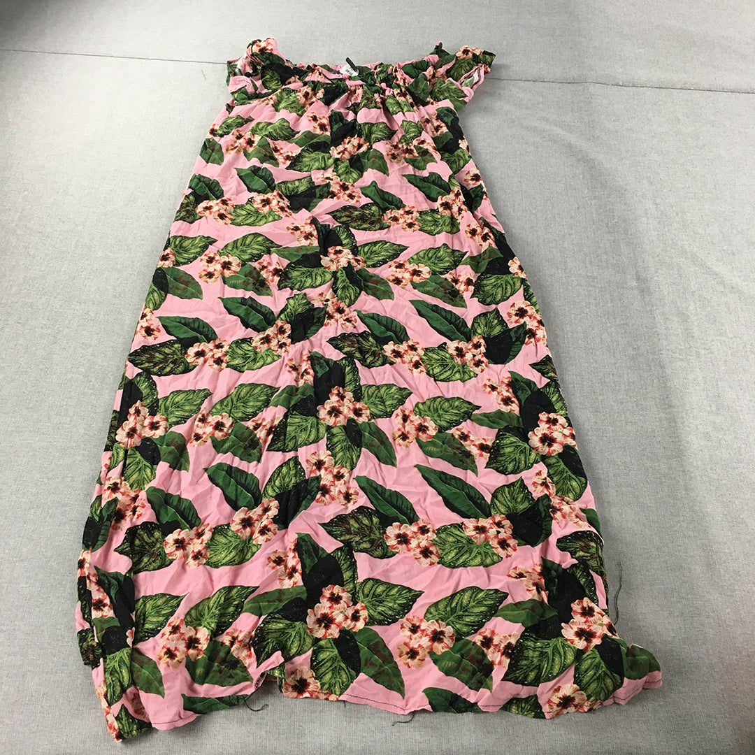 Oakridge Womens Dress Size 10 Pink Green Floral Short Sleeve Midi