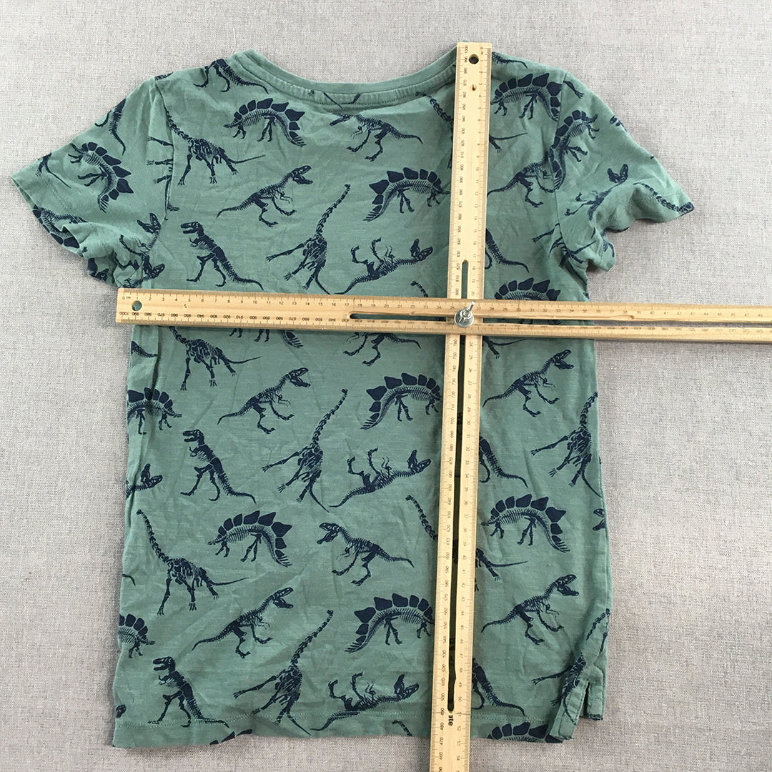 H&M Kids Boys T-Shirt Size 8 - 10 Green Dinosaur Pattern Short Sleeve Top