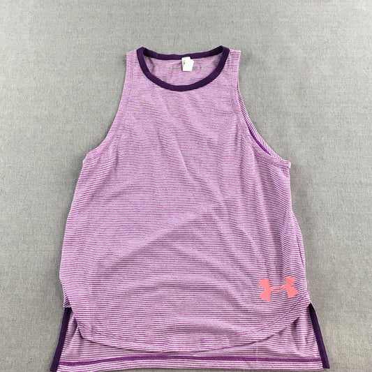 Under Armour Kids Girls Tank Top Youth Size M Purple Striped Sleeveless Shirt