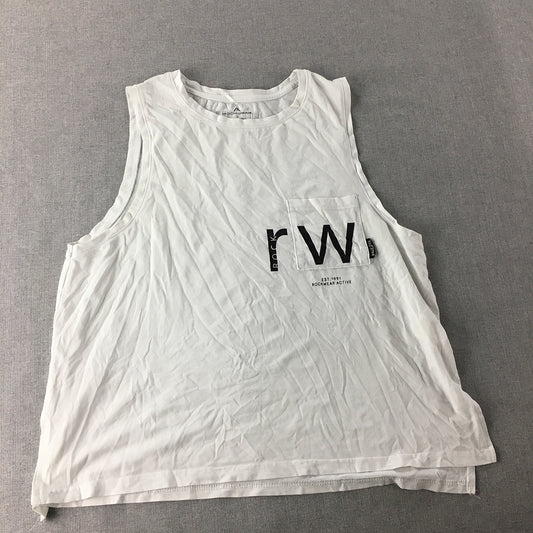 Rockwear Womens Tank Top Size 12 White Pocket Logo Sleeveless Shirt