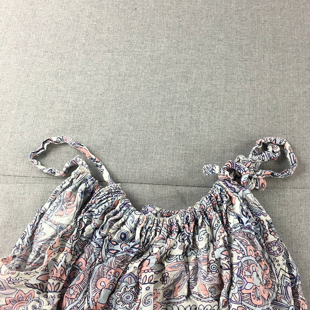 Valleygirl Womens A-Line Dress Size S/M White Purple Floral Sleeveless