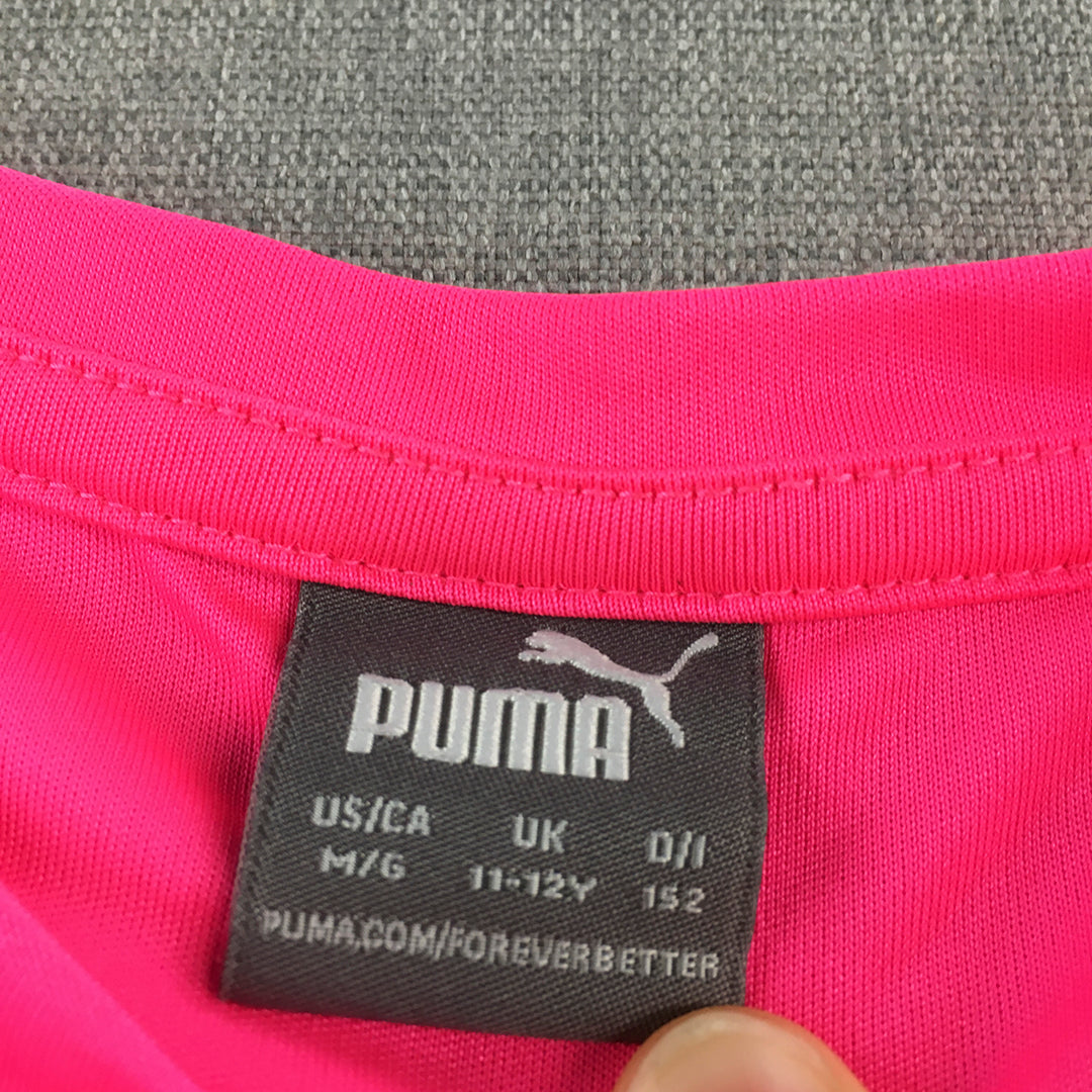 Puma Kids Girls T-Shirt Youth Size M (11 - 12 Years) Pink Logo Top