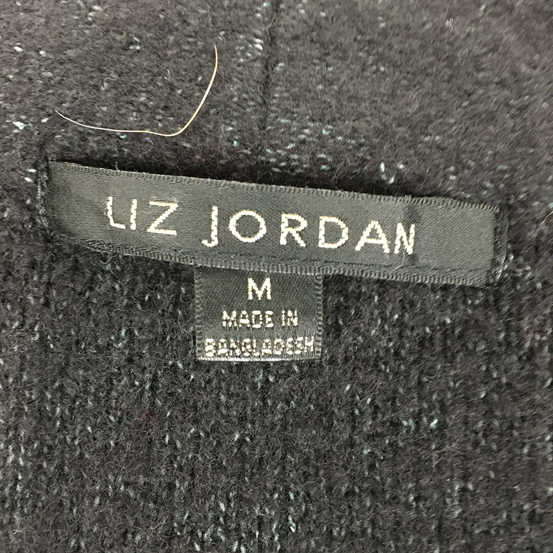 Liz Jordan Womens Cardigan Size M Black Pockets Open-Front Knit