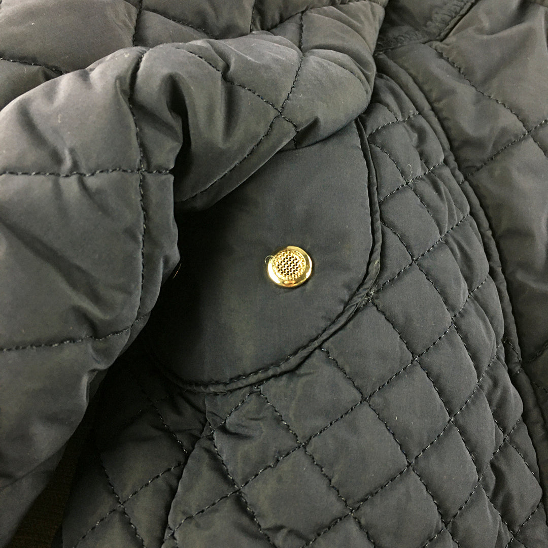 Zara Womens Hoodie Jacket Size S Blue Pearl-Snap Quilted Parka