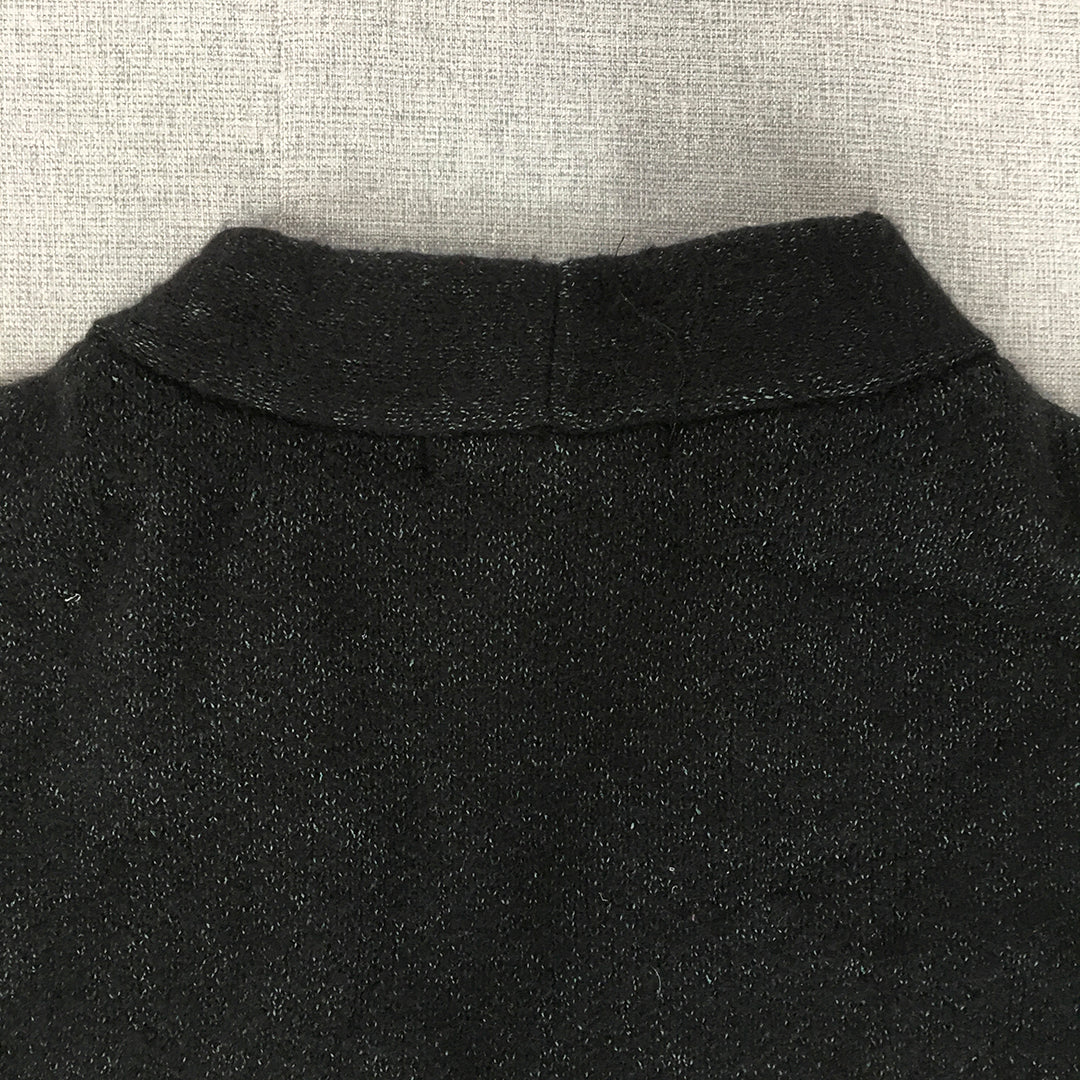 Liz Jordan Womens Cardigan Size M Black Pockets Open-Front Knit