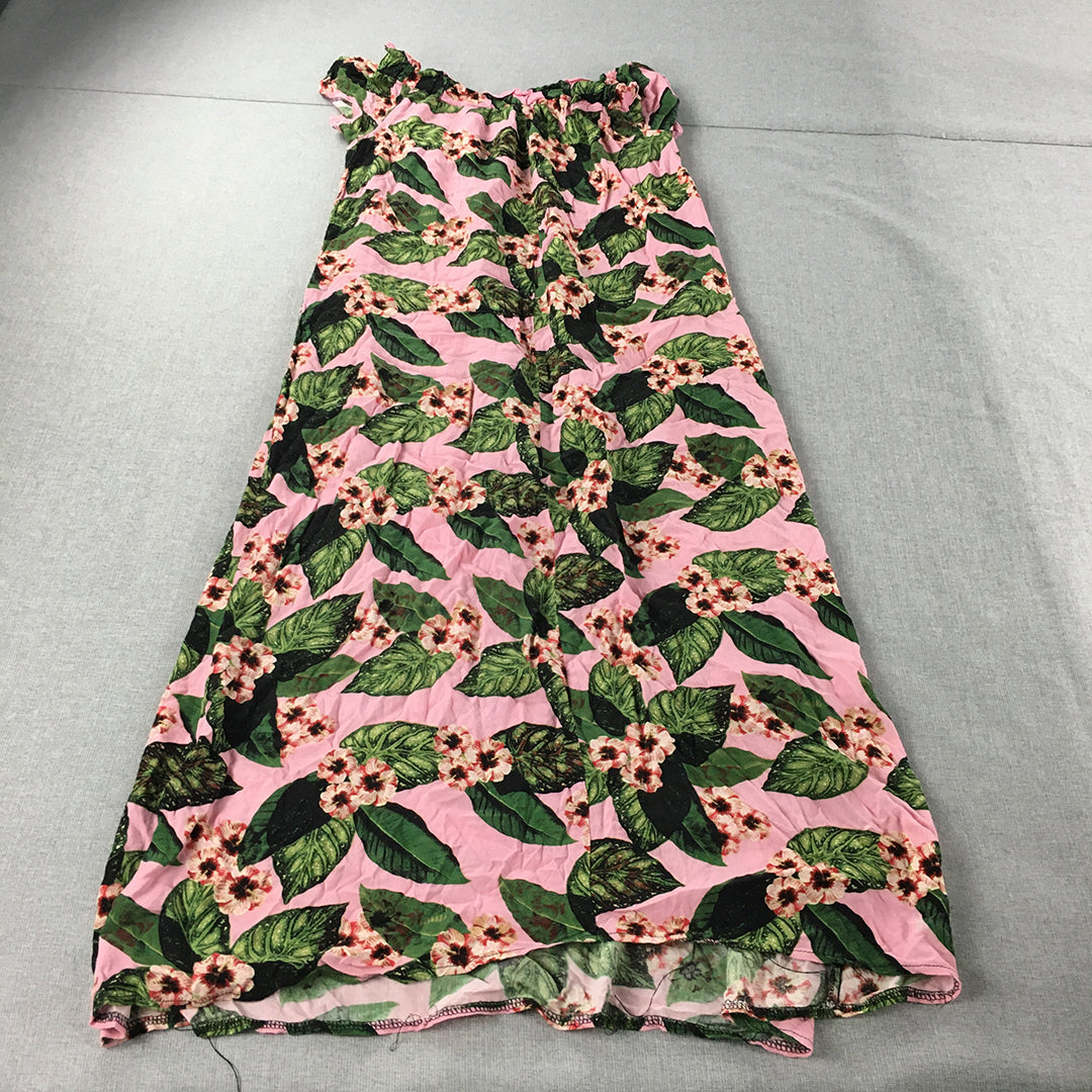 Oakridge Womens Dress Size 10 Pink Green Floral Short Sleeve Midi