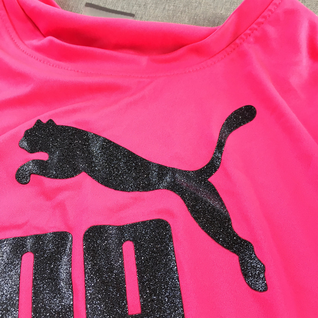 Puma Kids Girls T-Shirt Youth Size M (11 - 12 Years) Pink Logo Top