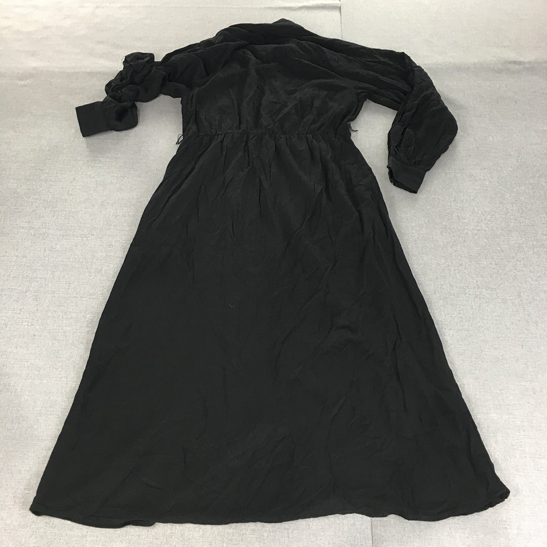 H&M Womens Shirt Dress Size 6 Black Button Up Long Sleeve Knee Length