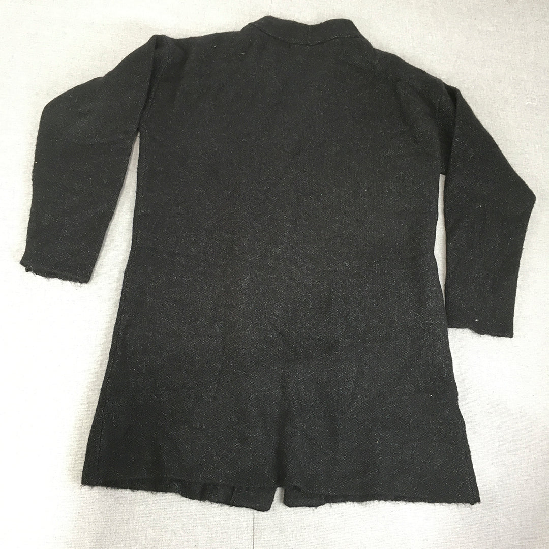 Liz Jordan Womens Cardigan Size M Black Pockets Open-Front Knit