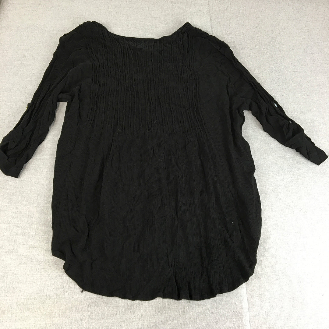 Autogrpah Womens Top Size 18 Black 3/4 Length Sleeves Button-Up Shirt