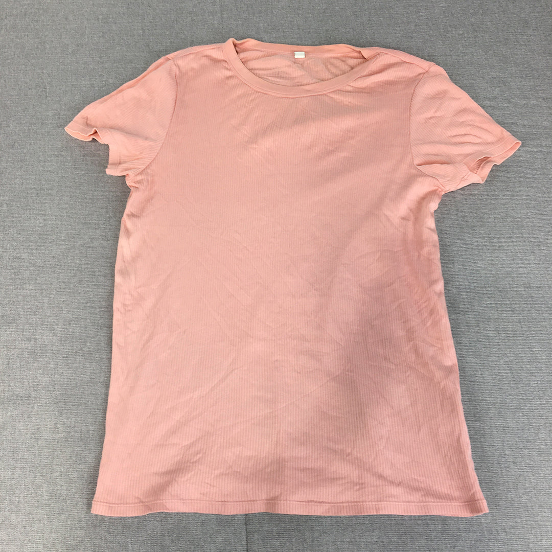 Unliqlo Womens Top Size L Pink Crew Neck Short Sleeve Stretch Fabric T-Shirt