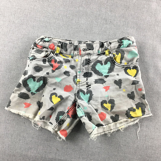 Ksubi Kids Girls Denim Shorts Size 7 Grey Heart Pattern Jorts Pockets