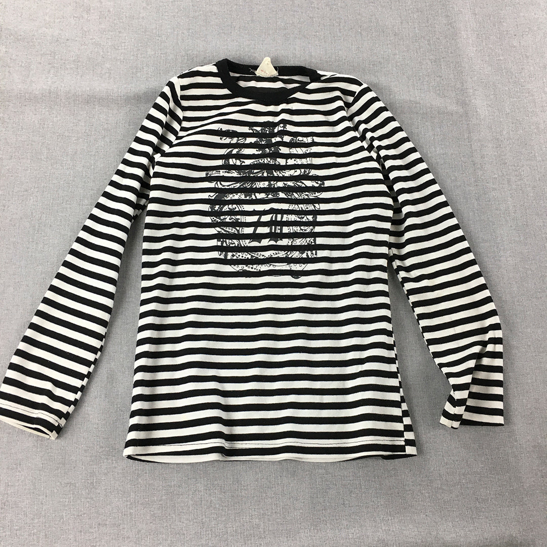 Zacharia Bier Womens Shirt Size 8 Black White Striped Long Sleeve Pullover