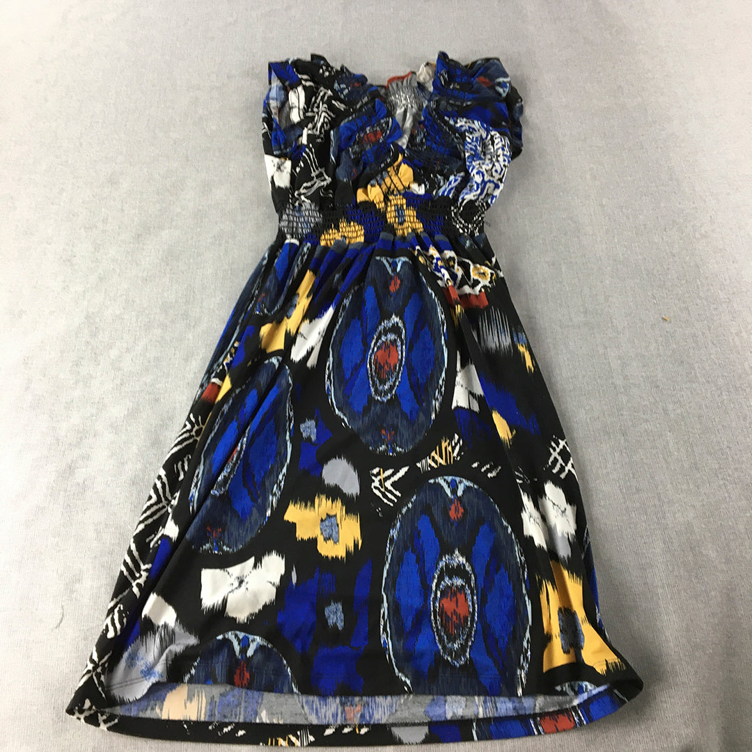 Forever Ebony Womens Mini Dress Size S Black Blue Yellow Floral Fit & Flare