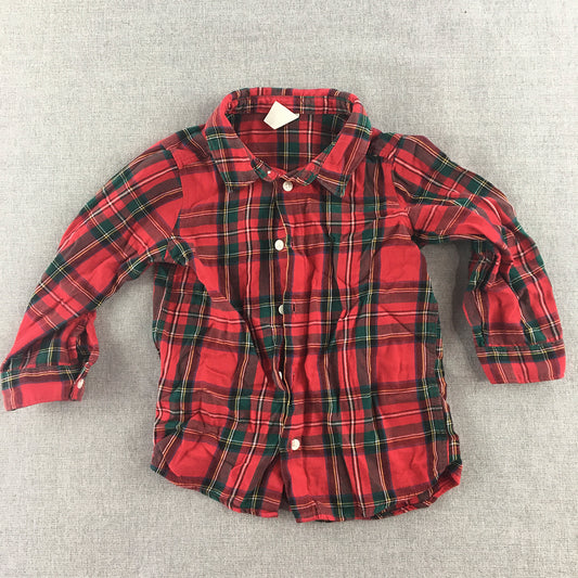 H&M Kids Boys Shirt Size 2 Toddler Baby Red Checkered Button-Up Long Sleeve