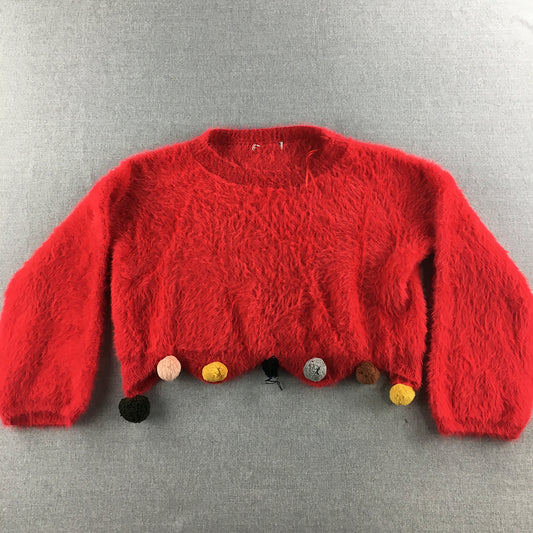 HQ Womens Knit Sweater Size L Red Cropped Crew Neck Jumper