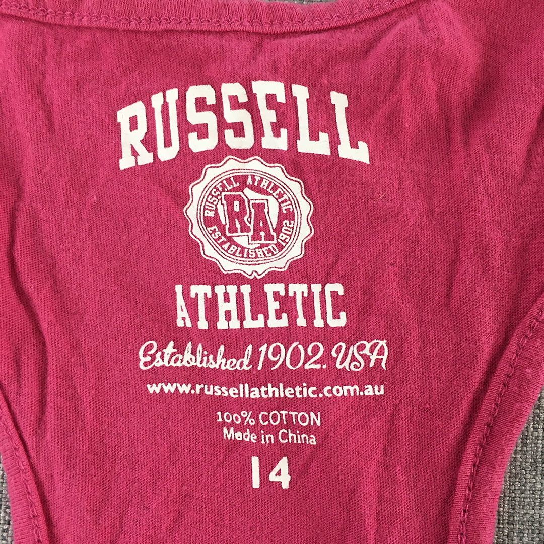 Russell Athletic Kids Girls Tank Top Size 14 Pink Sleeveless Singlet Shirt