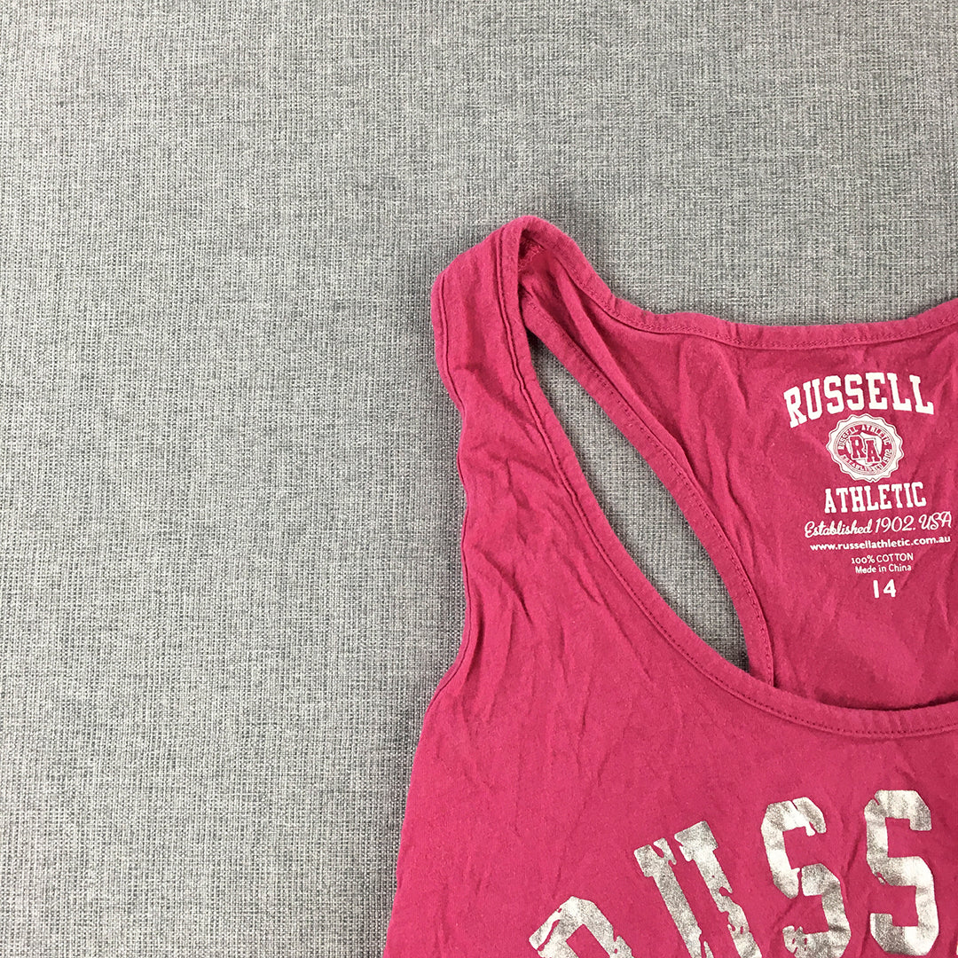 Russell Athletic Kids Girls Tank Top Size 14 Pink Sleeveless Singlet Shirt