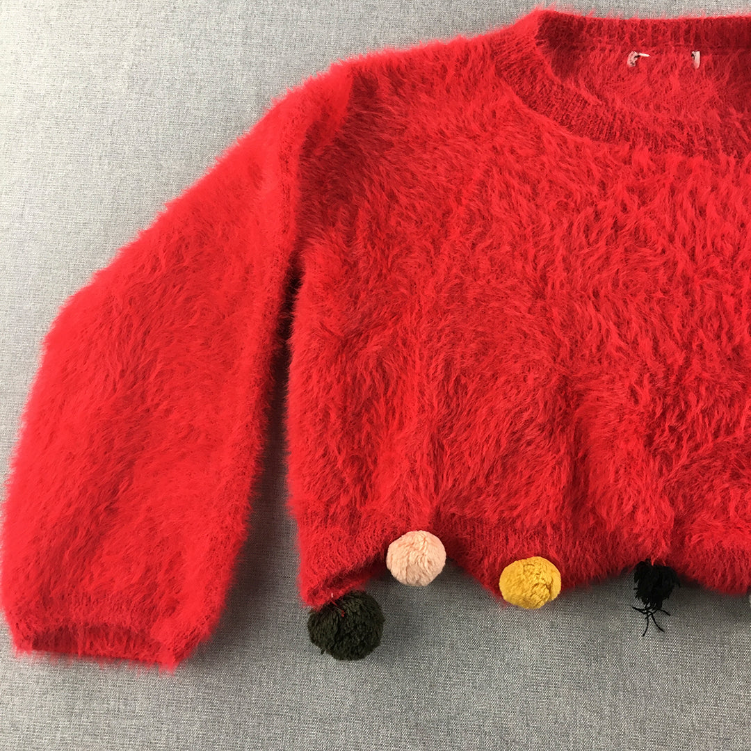 HQ Womens Knit Sweater Size L Red Cropped Crew Neck Jumper