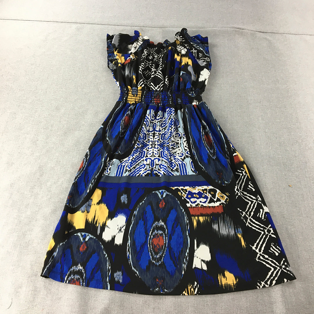 Forever Ebony Womens Mini Dress Size S Black Blue Yellow Floral Fit & Flare